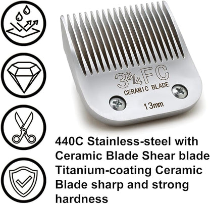 Docal 3-3/4FC Silver Detachable Clipper Ceramic Blades, Dog Grooming Clipper Replacement Blades Compatible with Dog Clippers, KM Series Clippers, A5, Size 3-3/4FC, Cut Length 1/2"(13mm)