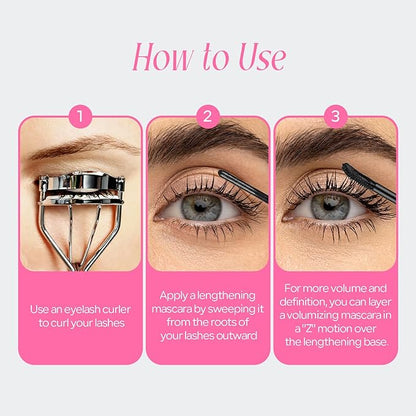KYDA 2-in-1 Double Ended Metal Mascara, Volumizing Lengthening Clump-Free Black Mascara, Waterproof Formula for Dramatic Lashes, Curling, Washable Eyelash Makeup, 1pcs