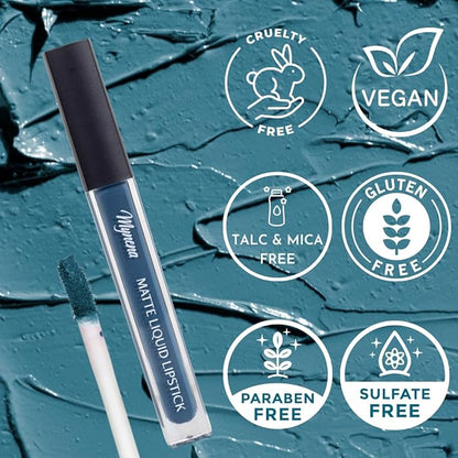 Mynena Cadet Blue Long Lasting Lipstick for Women Waterproof & Transfer-Proof | Hydrating with Shea Butter | Bold Pigment Intense Matte Color Lip Stain | Talc-Free & Vegan Product that Performs | Ivy
