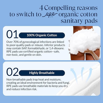 100% Organic Pads for Women 54ct, Ultra Thin Unscented Feminine Period-Pads with Wing, Regular Absorbency Sanitary Pad, Organic Cotton Pad Menstrual (Regular, Size 3, 54 Count)