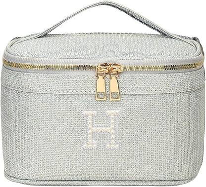 EURYNOME Makeup Bag with Custom Letter H, Water-Resistant Travel Organizer Pouch, (8.3x5.1x5.1 Inch) Cosmetic Case for Women