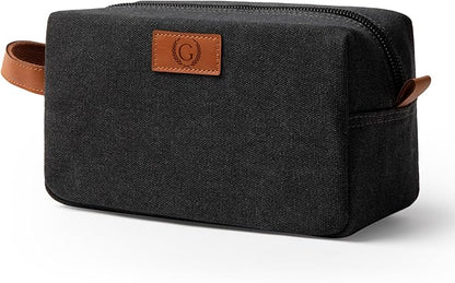 Janhavi Gifts for Husband, Waterproof Canvas Bag with Engraved Initials & Wheat Ear, Makeup Organizer Foldie Travel Bag Expandable, Men's Accessories Organizer, Mens Travel Bag Toiletry (Dark Grey G)