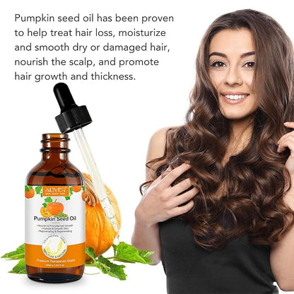 2 Pack Pumpkin Seed Oil, Pumpkin Seed Oil for Hair Growth, Pure Cold Pressed Pumpkin Seed Oil for Dry Damaged Hair Growth, Hydrating, Scalp Moisturizer, Nourishment