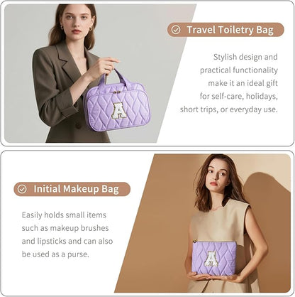 YOOLIFE Initial Toiletry Bag Travel Makeup Bag for Women - Hanging Toiletry Bag, Personalized Birthday Gifts for Women, Vacation Airplane Essentials Purple - I