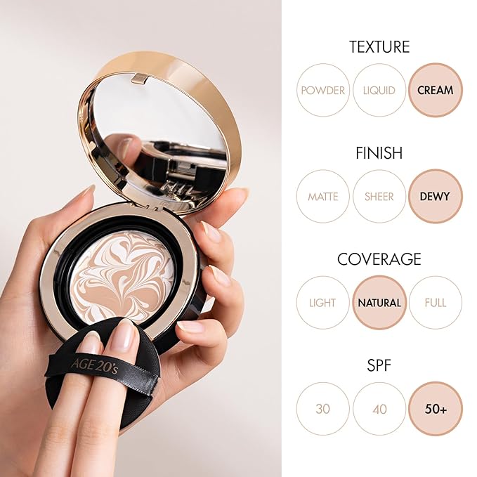 AGE20'S Signature Essence Pact SPF 50+ | Pack of 1 | 17N IVORY | Cream Foundation, Dewy Finish, Natural Coverage | Korean Cushion Foundation