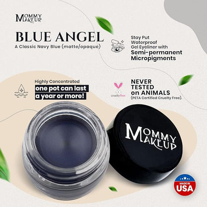Mommy Makeup Waterproof Stay Put Gel Eyeliner Pot with Micropigments - Smudge-Proof, Long Lasting, Highly Pigmented Cream Eye Liner, 0.14 oz (Blue Angel)