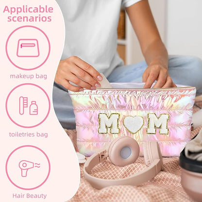 Hiroyuki 3pcs Iridescent Quilted Makeup Bag (ILOVEUMOM, pink)