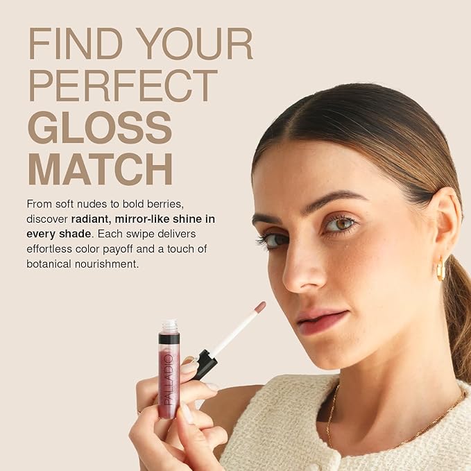 Palladio Lip Gloss, Non-Sticky Lip Gloss, Contains Vitamin E and Aloe, Offers Intense Color and Moisturization, Minimizes Lip Wrinkles, Softens Lips with Beautiful Shiny Finish, Ruby Red