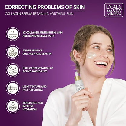 Dead Sea Collection Serum for Face with 3X Collagen, Dead Sea Minerals, and Vitamin E – Anti Aging Nourishing Skin Care Moisturizer to Reduce Wrinkles (1.01 fl. oz)