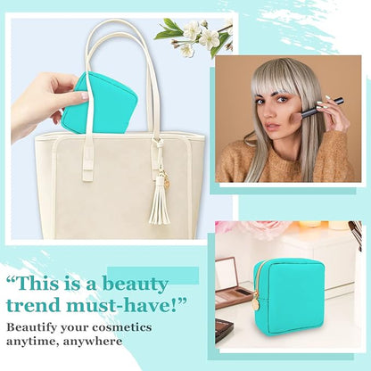 Nylon Mini Makeup Bag for Purse, Preppy Small Cute Makeup Bag Cosmetic Zipper Pouch Purse, Waterproof Travel Coin Pouch Sanitary Napkin Storage Bag Clutch Make Up Organizer for Women Men Girls(Mint)