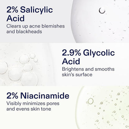 Skinfix 2% BHA Cleanser - 1 oz - Clears Acne Blemishes & Blackheads - Safe for All Types of Acne - Fragrance Free - Vegan, Cruelty Free