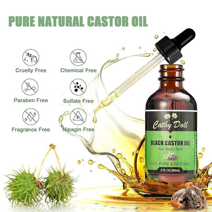 Jamaican Black Castor Oil Organic Cold Pressed Castor Oil For Hair 100% Pure Natural Castor Oil For Eyelashes Eyebrows (2 oz)