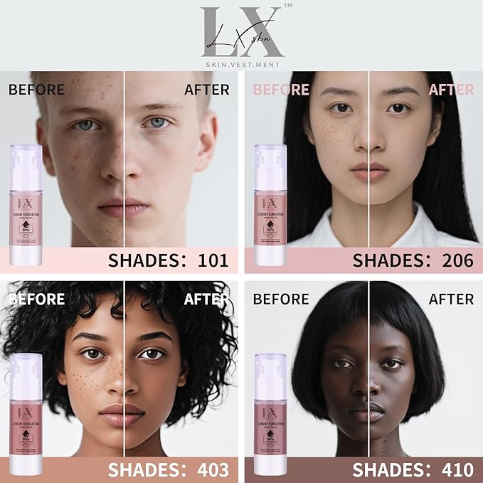 Moisturizing Foundation with 1% Hyaluronic acid, Deep Hydration & High Coverage Serum Foundation for A Smooth & Satin Finish, 410 Deep