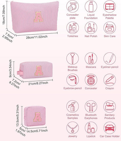 MONSTINA Travel Makeup Bags for Women,Make Up Pouch for Girlfriend Bridesmaid Wife,Birthday Gift for Her Cute Monogram Cute Initial Toiletry Bag Set,3PCS Pink H