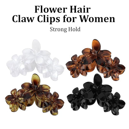 4Pcs Flower Hair Clips Large Matte Hair Claw for Women Non-Slip Strong Hold Clips for Thick Hair, Hair Accessories，Black，White，Leopard