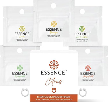 Essence Nasal Diffuser Citrus Bundle – Essential Oil Silicone Nose Rings for Mood, Energy & Positivity – Wearable Aromatherapy Pack with Lemon, Orange, Grapefruit & Bergamot
