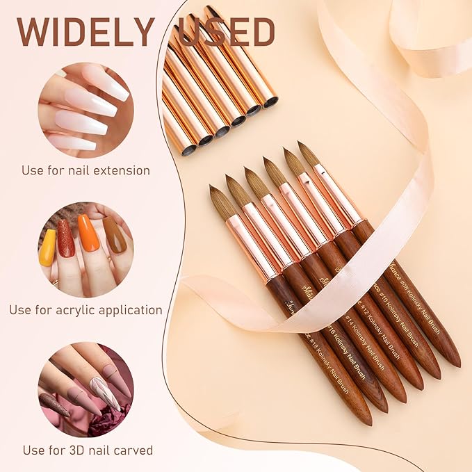 Acrylic Nail Art Brush Size 10, 100% Pure Kolinsky Hair Oval Nail Brush for Acrylic Application, Professional Nail Extension Manicure Tool Wooden Handle Nail Drawing Pen for DIY Home Salon