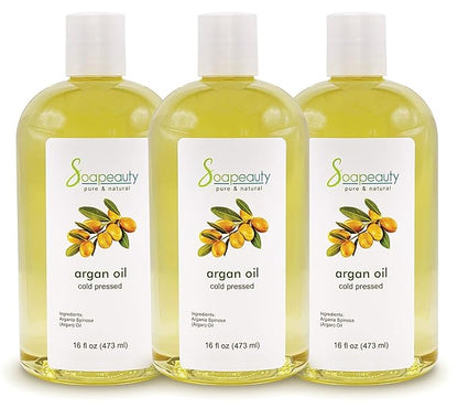 Soapeauty ARGAN OIL | 100% Natural & Pure | Cold Pressed & Deodorized | Carrier for Essential Oils, Face, Body and Skin Care, Hair Growth & Moisturizer | 48 fl oz (3 x 16 fl oz)