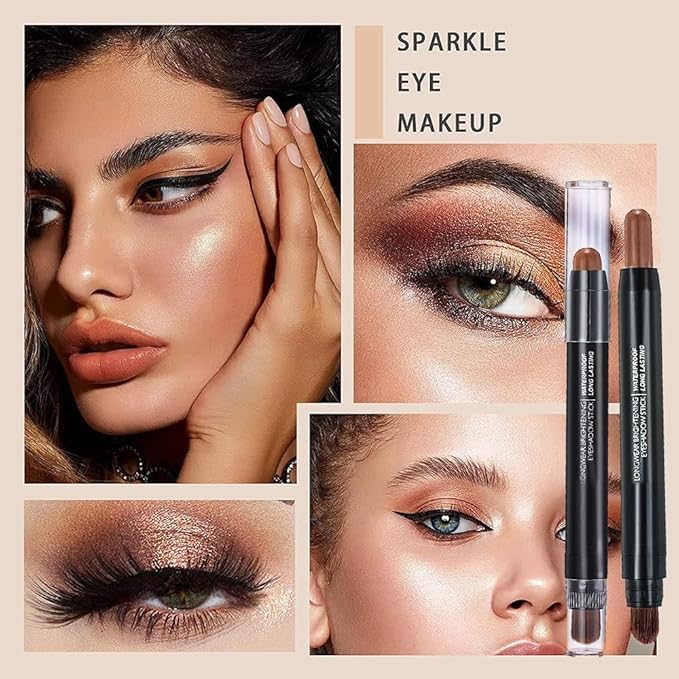 Light Copper Shimmer Dual Ended Eyeshadow Stick 12 Colors Matte and Shimmer Waterproof Long Lasting Creamy Eyeshadow Pencil for Smokey Eye Natural Everyday Makeup