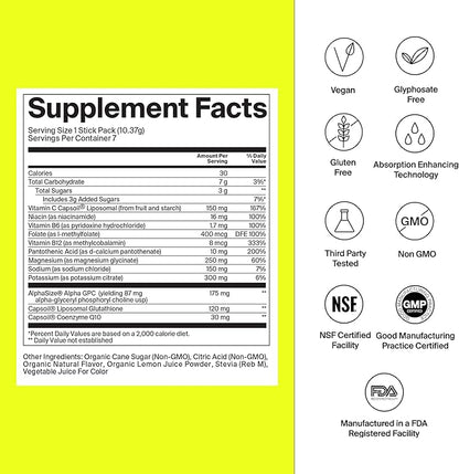 The Absorption Company Electrolyte Powder Packets - Workout Recovery & Hydration Drink Mix with Liposomal Glutathione, Vitamin C & Methylated B Vitamins - Mango Lemonade (7 Sticks)