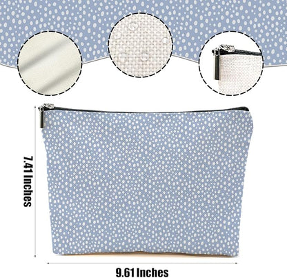 Vintage Polka Dots Blue Makeup Bag Cosmetic Bag Friend Friendship Gifts for Women Girls Sister Coworker Auntie Botanical Travel Organizer Zipper Pouch Christmas Thanksgiving Birthday Gifts