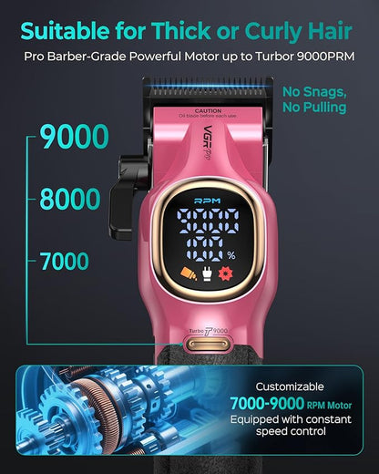 Professional Hair Clippers for Men, Professional Barber Clippers and Trimmer Set, Cordless Hair Clippers for Hair Cutting with Package Case, Powerful 9000 PRM Rechargable Electric (Pink)