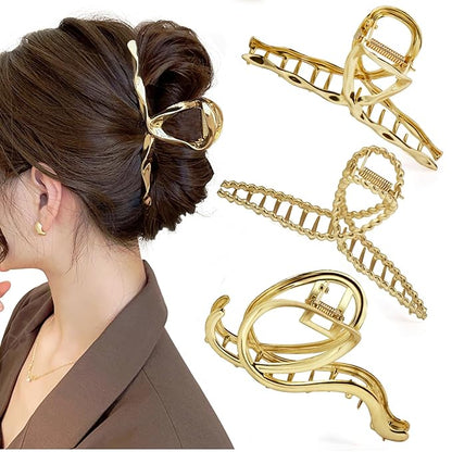 Mehayi 3 PCS Metal Large Hair Claw Clips for Thick Heavy Hair, Big Non-Slip Hair Catch Barrette Jaw Clamp, Strong Hold Claw Barrettes for Long Hair, Fashion Hair Styling Accessories for Women Girls