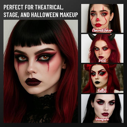 Red Eyeshadow Palette with Mirror Sliver Red Black Tones Matte Shimmer 6 Colors Mini Eye Shadow Pallet Travel Size Highly Pigmented for Joker Vampire Clown Goth Halloween Christmas Makeup