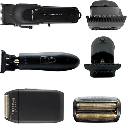 Supreme Trimmer 3-in-1 Barber Bundle | Pro Clipper Lite, T-Shaper Trimmer & Crunch Foil Shaver | Professional Beard Trimmer Men’s Hair Clipper Kit | Black