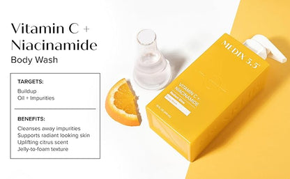 Medix 5.5 Radiant Glow Vitamin C Body Wash W/Niacinamide | Citrus Scented Gentle Body & Face Cleanser For Women, Men, Dry Skin, & Smoother-Looking Skin | Removes Dirt, Oil, & Impurities, 15 Fl Oz