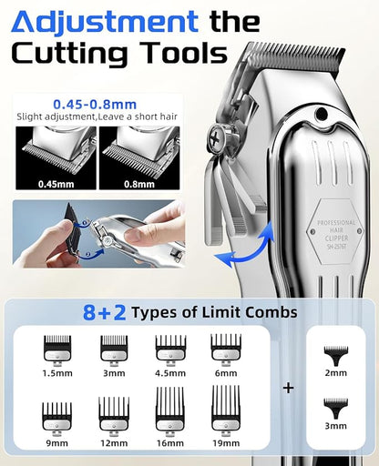 KIKIDO Hair Clippers Professional Cordless for Men, Barber Clippers for Hair Cutting Kit, Wireless LCD Display Hair Trimmers Set, Rechargeable Haircut Machine for Family (Sliver)