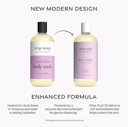 Deep Steep Body Wash, Lilac Blossom, 17 oz – Hydrating Shower Gel with Hyaluronic Acid, Shea Butter, Aloe Vera & Argan Oil – Vegan, Clean Beauty, Clean & Refreshed Skin