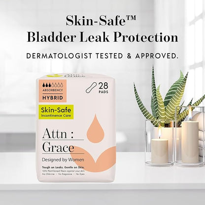 Attn: Grace Hybrid Incontinence Pads for Women, 28-Pack - High Absorbency, Breathable, Plant-Based - Incontinence Pads for Light Bladder Leaks & Sensitive Skin