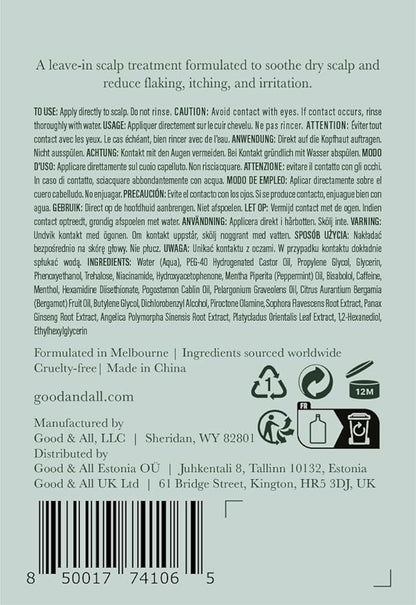 Good&All Dry Itchy Scalp Treatment - Leave-in Itch Relief with Peppermint & Bisabolol, Fragrance-Free, Paraben-Free, Vegan, Cruelty-Free - 5.58 fl oz