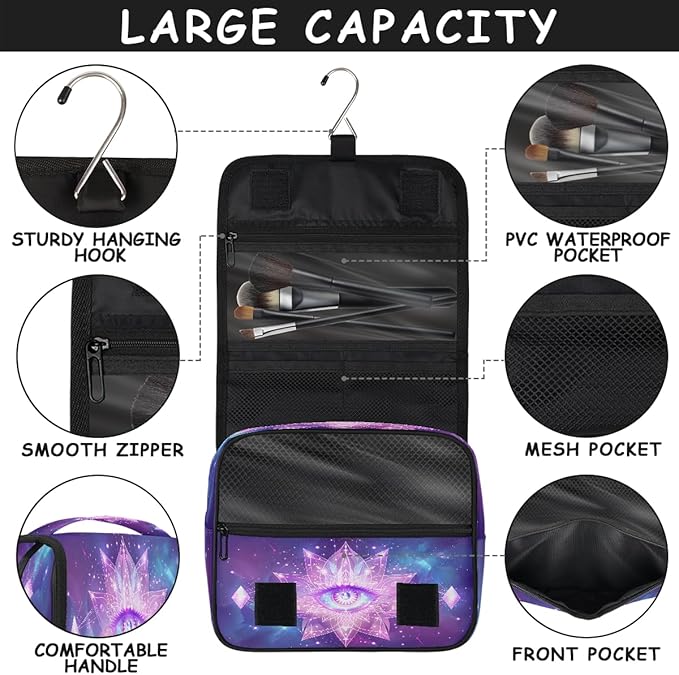 Travel Toiletry Bag for Women & Men Galaxy Evil Eye Hanging Cosmetic Organizer Portable Waterproof Makeup Case Make Up Bag with Compartments Travel Essentials for Bathroom Shower