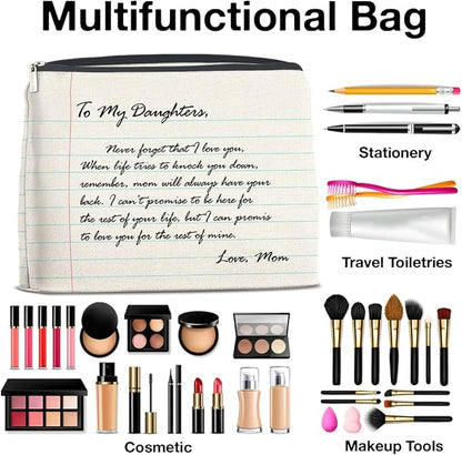 Inspirational Daughter Gifts Makeup Bag, Christmas Birthday Graduation Gifts for Daughter Cosmetic Bag Zipper Makeup Pouch