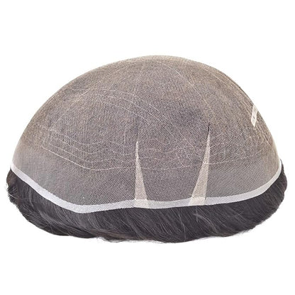 Lordhair Toupee for Men European human hair Full French Lace Hairpieces，Base Size 7x9 inch Hair Replacement System for Men Natural Hairline Human Hair Wig Medium Bark Brown #4