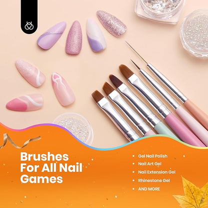 Beetles Gel Polish Nail Art Brushes, 6 Pcs Fingernail Art Design Pens, Wood Alloy Handle, Dotting Pen Clean Up Liner French Nail Brush Set, DIY Manicure Tools Gift for Women