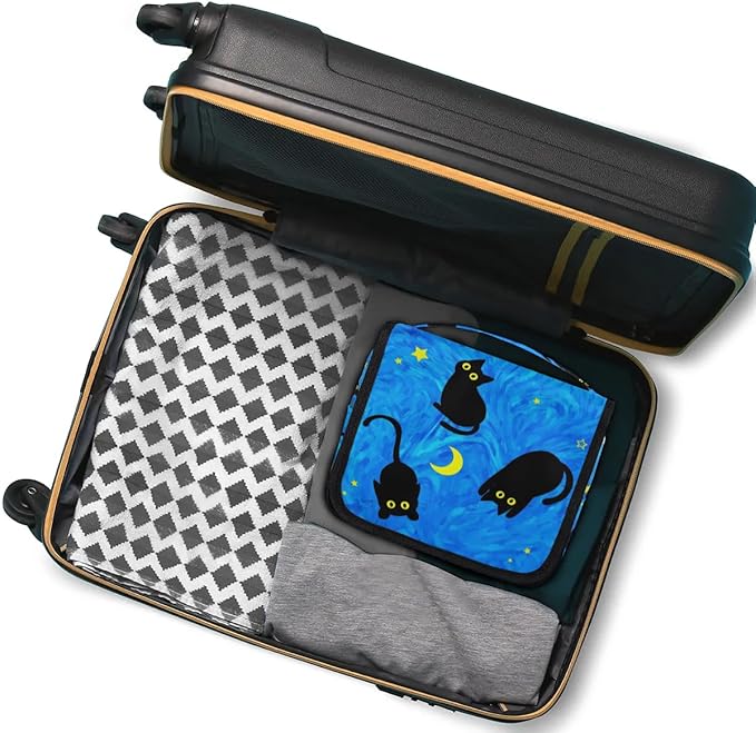 Cute Cat Travel Toiletry Bag with Hanging Hook for Women and Girls, DeepSkyBlue Cosmetic Makeup Case Organizer for Accessories, Shampoo, Full Sized Container, Toiletries