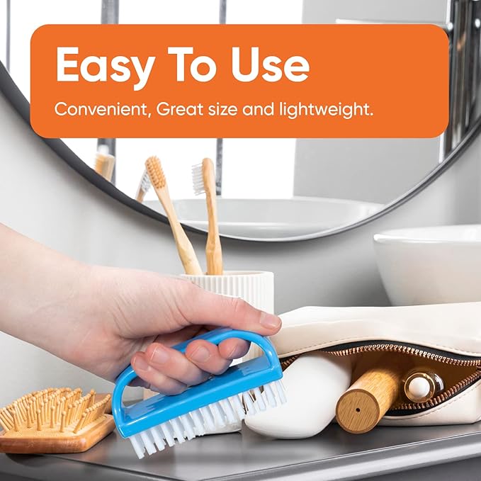 Superio Nail Brush Cleaner with Handle (6 Pack) Durable Scrub Brush to Clean Toes and Fingernails, All Purpose Hand Scrubber Cleaning Brush - Stiff Bristles, Easy to Use (6-Pack)