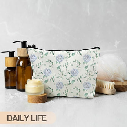 Blue Hydrangea Floral Weather Makeup Bag, Cosmetic Toiletry Bag for Women, Coquette Makeup Pouch, Aesthetic Pouch, Hydrangea Gifts(PU)