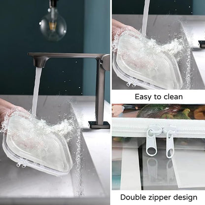 3PCS Clear Hard Plastic Zipper Case, Double Zippers Hard Pouch, Portable Travel Organizer Bin Clear Makeup Bag for Toy Storage, Snack Bag, Cosmetics, Pencil Case, Diaper Bag, Toiletry Bag