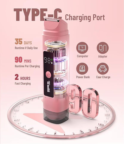 Electric Bikini Trimmer for Women: Razor & Shaver with Dual Heads for Body Pubic Hair, IPX7 Waterproof with LED Display - Rechargeable Lady Trimmer for Underarm Body Leg Face-Coral Pink