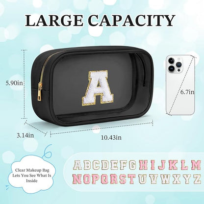 YOOLIFE Travel Toiletry Bag for Women, Black Clear Makeup Organizer, Cute Cosmetic Bags for Skincare, Birthday Gifts for Teacher Mother Girlfriend Initial H