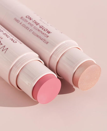 Wander Beauty On-the-Glow Blush and Illuminator - Petal Pink/Nude Glow - 7-in-1 Hydrating Cream Blush & Highlighting Stick - Stick Blush for Cheeks, Lip, & Body - Highlighter Makeup & Blush - 0.4 oz