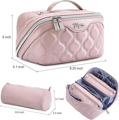 BOYATU Travel Makeup Bags for Women Cosmetic Bag: Puffy Make up Bags Set of 3 - Vegan Leather Makeup Organizer - Waterproof Large Toiletry Bag with Compartments - Travel Essentials (H-3-Pink)