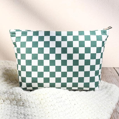 SOIDRAM 2 Pcs Checkered Makeup Bag Large Cosmetic Bag Toiletry Bag Makeup Pouch Travel Bag Organizer Cute Makeup Brushes Aesthetic Accessories Storage Bag for Women Olive Green