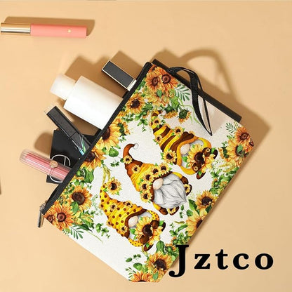 Jztco Cute Gnomes Makeup Bag Sunflower Gifts Gnome Gifts for Women Female Her Mom Wife Best Friend Daughter Aunt Niece Toiletry Bag Mothers Day Graduation Birthday Gifts Summer Floral Cosmetic Bag