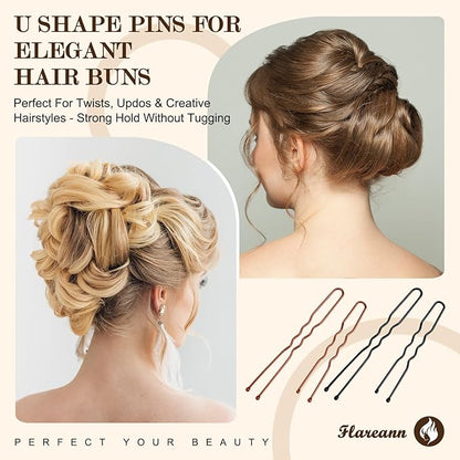 Bobby Pins Set Brown/Black – Mixed Color Kit with Bobby Pins, Snap Clips & Spiral Pin, for Women & Girls, Ideal for Updos, Buns, Parties & Weddings