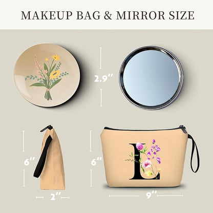 Happy Birthday Friendship Bridesmaid Team Gifts for Employees Women Mom Aunt Daughter Teenage Girl Personalized Make up Cosmetic Bag Travel with Mirror Mothers Day Christmas Graduation L